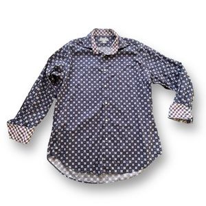 Jack Stone Blue/Orange Print Cutton-up Casual Shirt Men's Size Large
